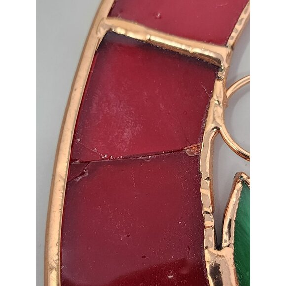 Vintage Christmas/Holiday Round 3-D Stained‎ Glass Trumpeting Angel With Rose - Picture 10 of 11